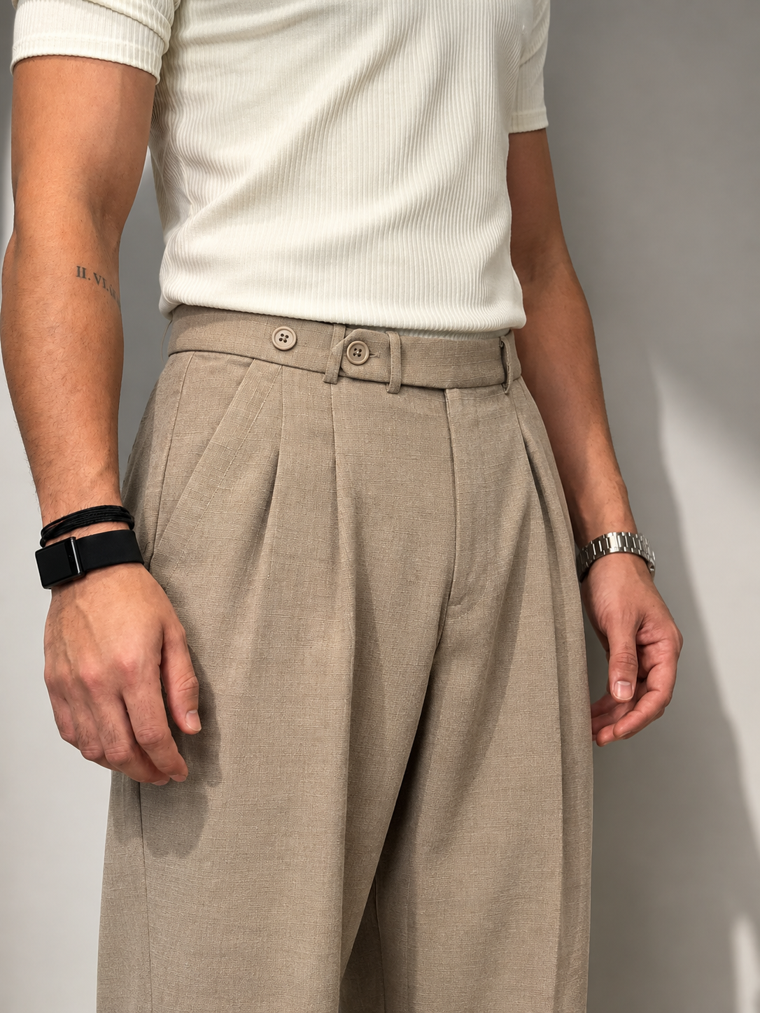 RIWYN Double Pleat Texture Straight Pants