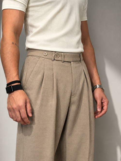 RIWYN Double Pleat Texture Straight Pants