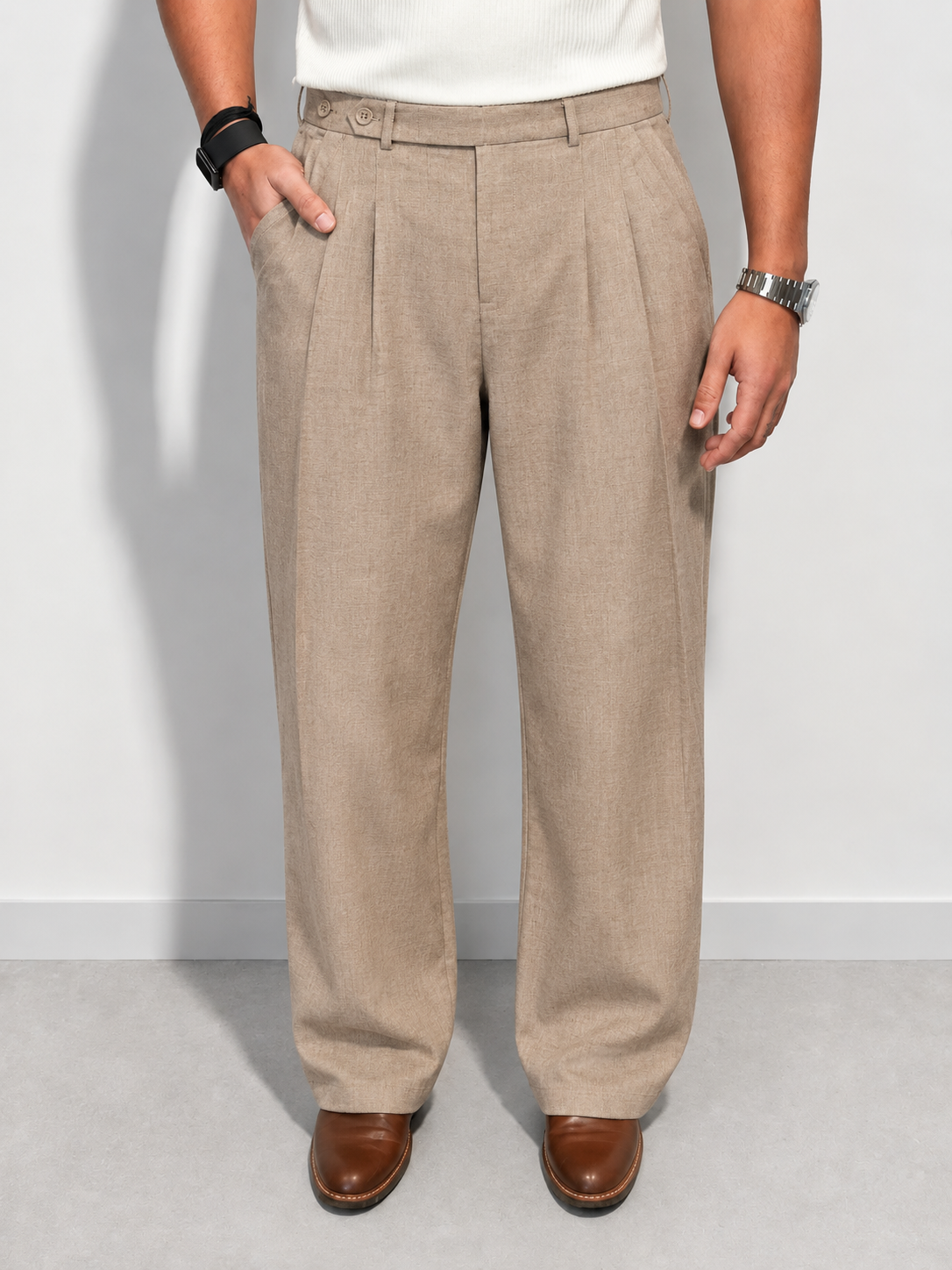 RIWYN Double Pleat Texture Straight Pants