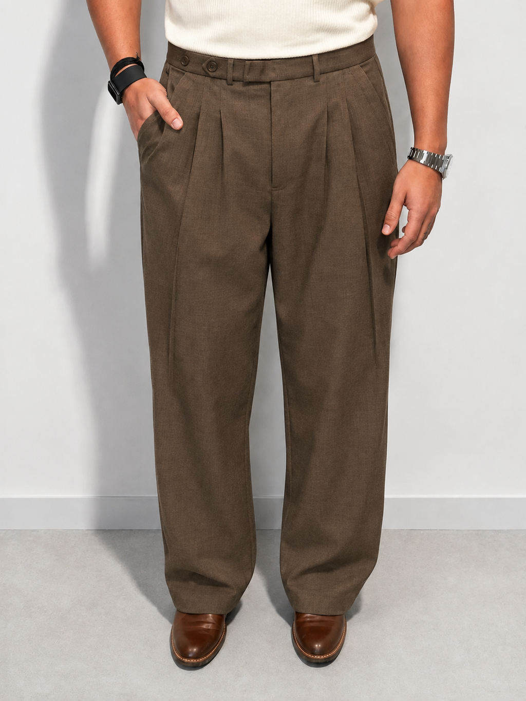 RIWYN Double Pleat Texture Straight Pants