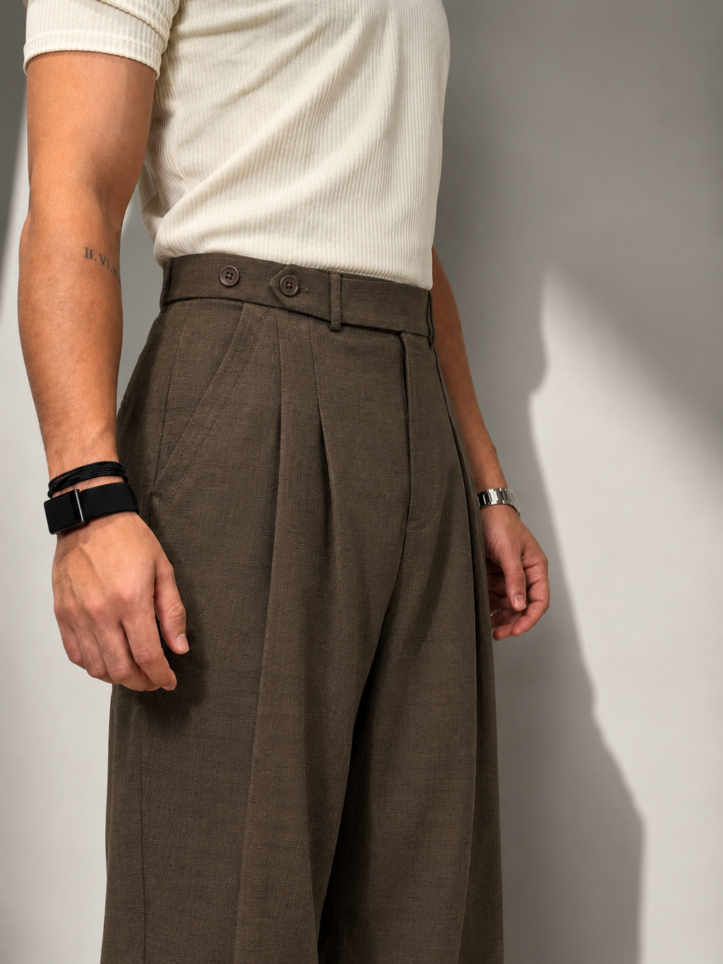 RIWYN Double Pleat Texture Straight Pants