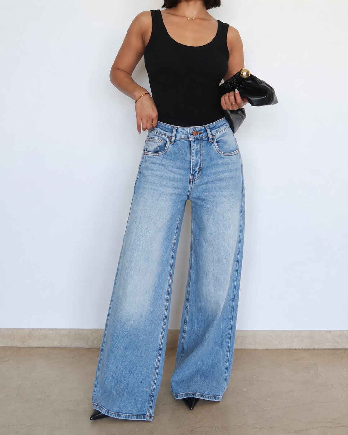 RǏWYÑ | Cold Blue Fade Wide Leg Jeans