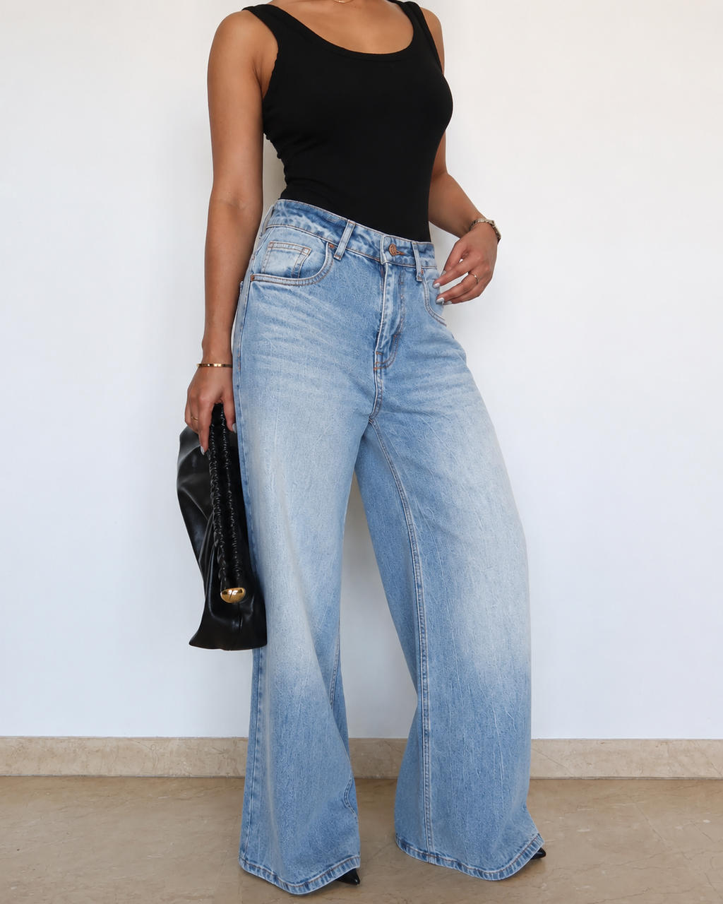 RǏWYÑ | Cold Blue Fade Wide Leg Jeans