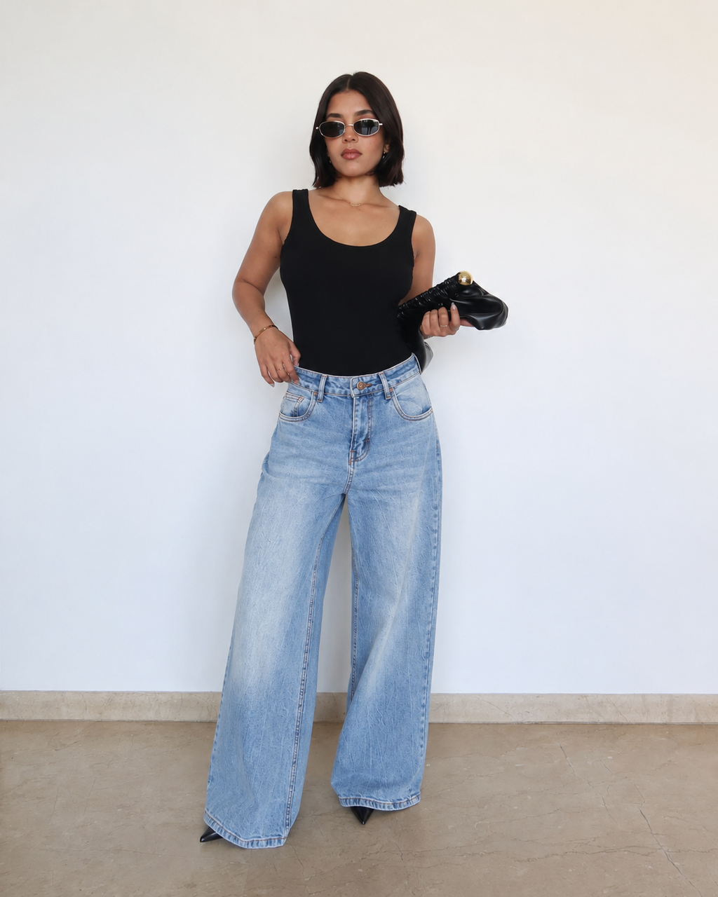 RǏWYÑ | Cold Blue Fade Wide Leg Jeans