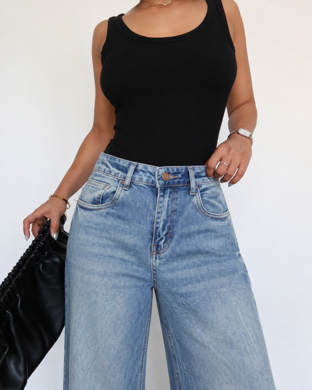 RǏWYÑ | Cold Blue Fade Wide Leg Jeans