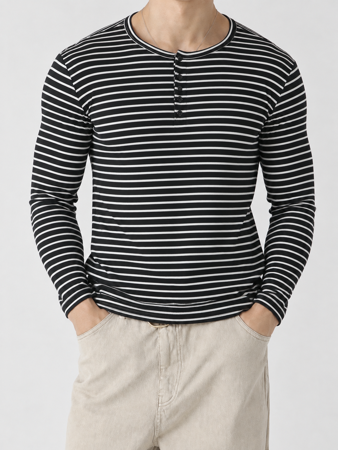 RIWYN Stripe Slim Fit Ribbed Henley T-shirt