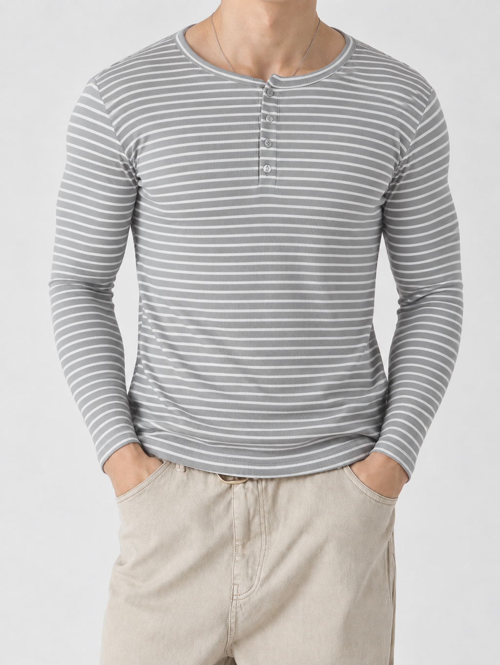 RIWYN Stripe Slim Fit Ribbed Henley T-shirt