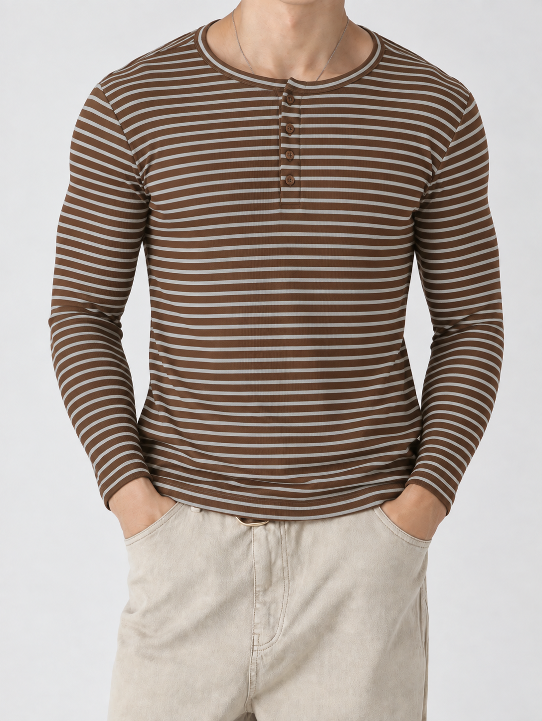 RIWYN Stripe Slim Fit Ribbed Henley T-shirt