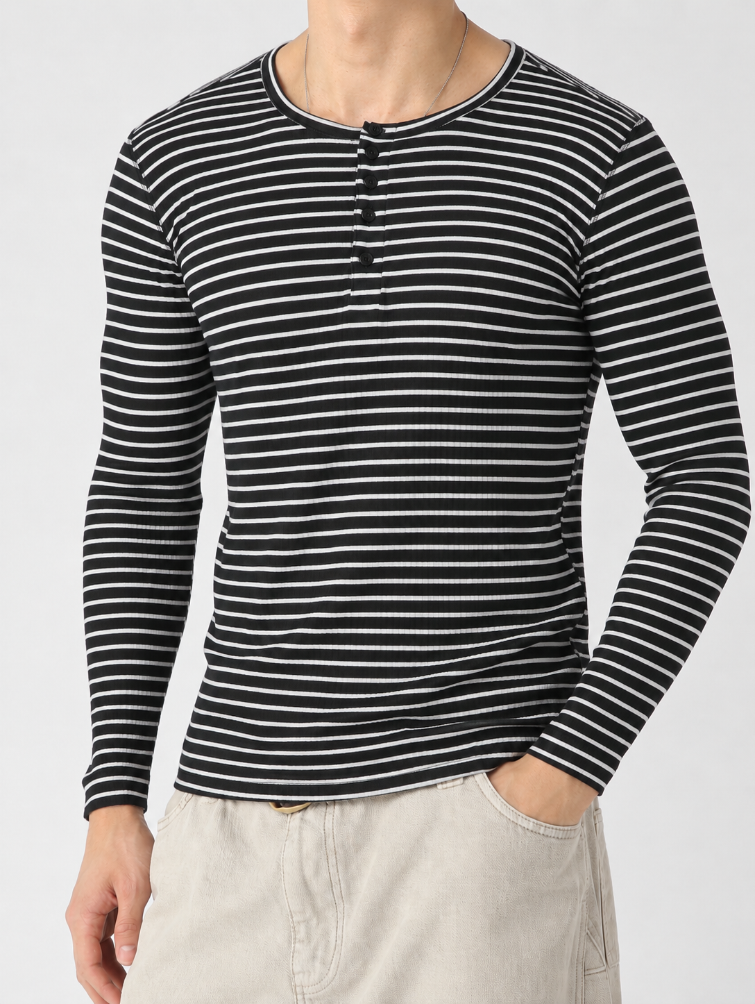 RIWYN Stripe Slim Fit Ribbed Henley T-shirt