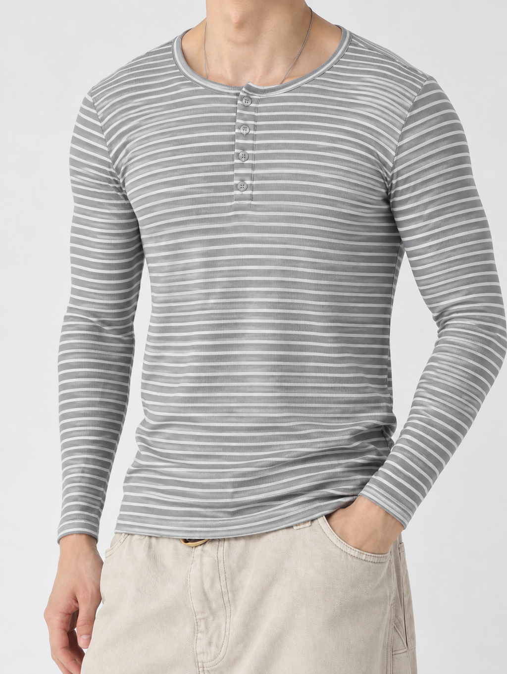 RIWYN Stripe Slim Fit Ribbed Henley T-shirt