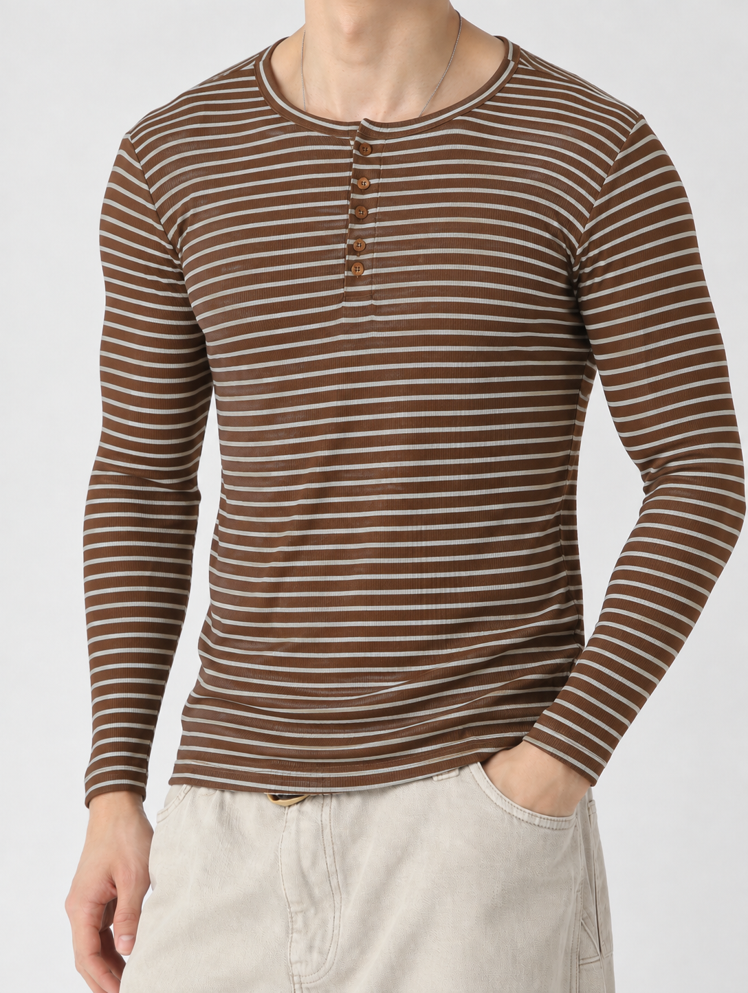 RIWYN Stripe Slim Fit Ribbed Henley T-shirt