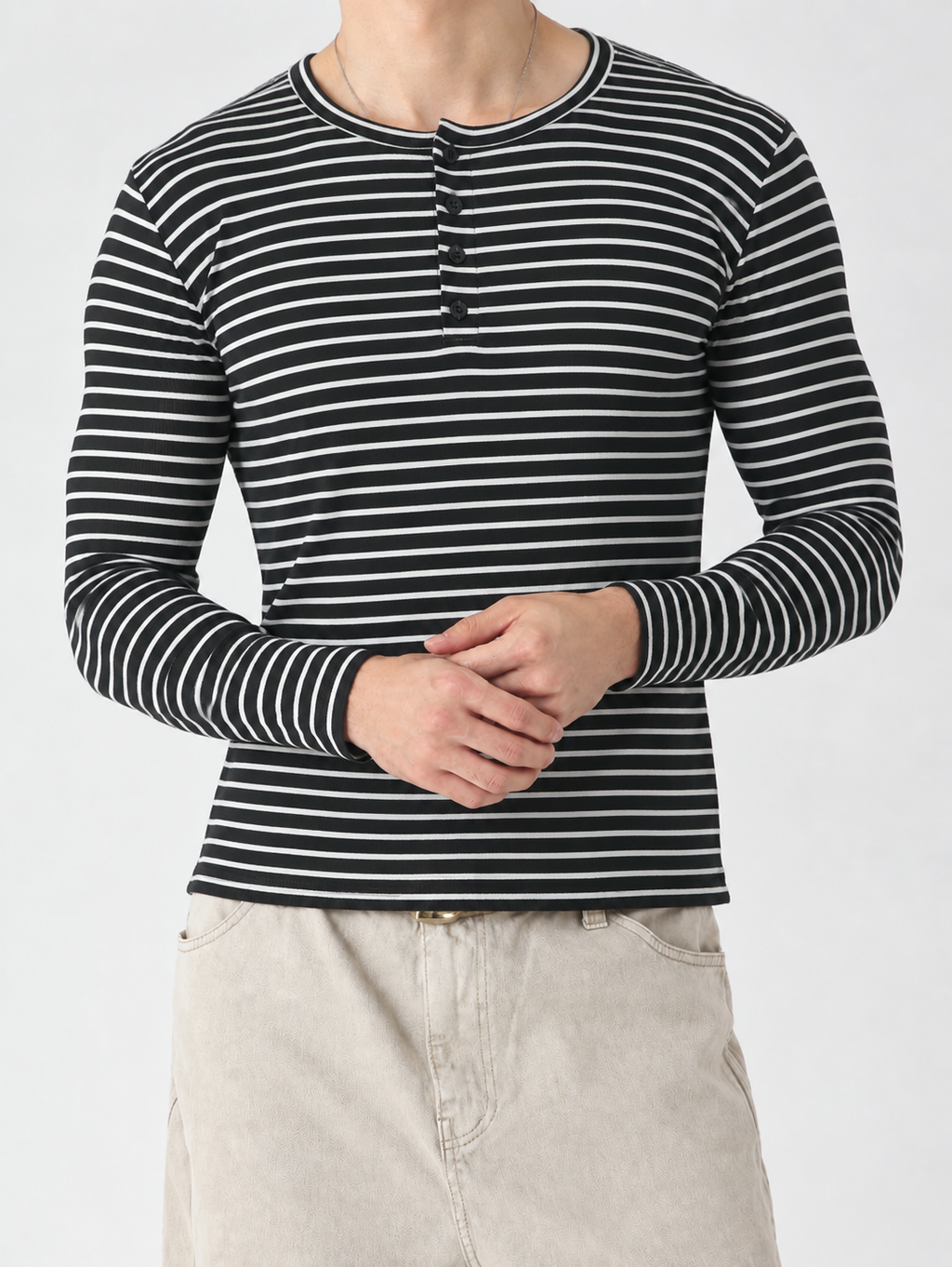 RIWYN Stripe Slim Fit Ribbed Henley T-shirt