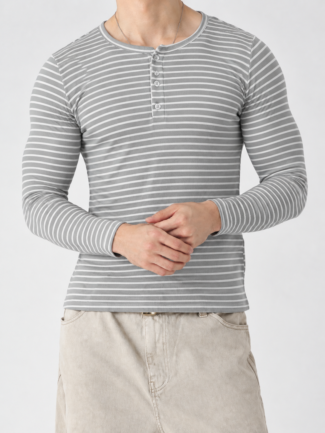 RIWYN Stripe Slim Fit Ribbed Henley T-shirt