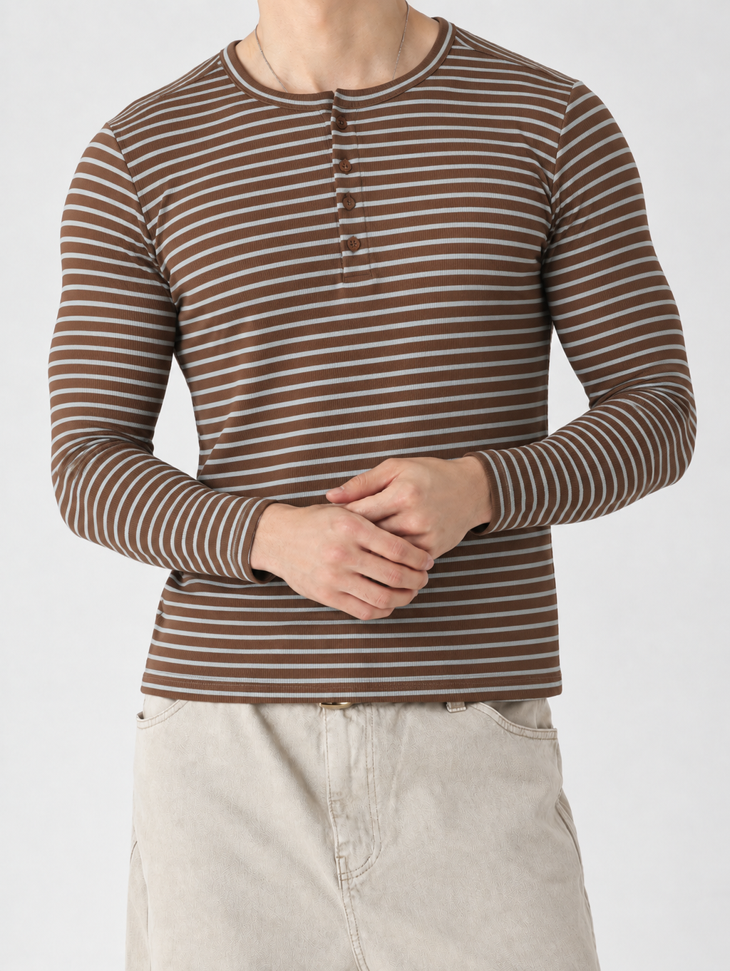 RIWYN Stripe Slim Fit Ribbed Henley T-shirt