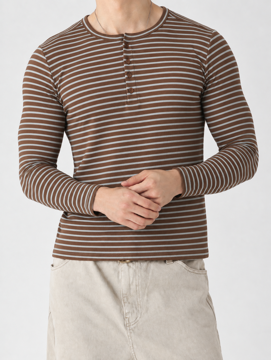 RIWYN Stripe Slim Fit Ribbed Henley T-shirt