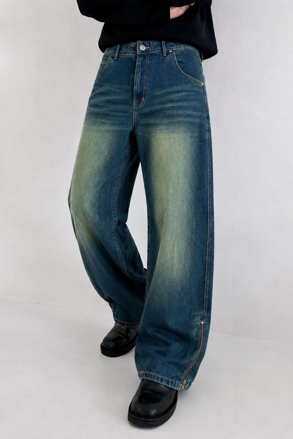 RIWYN Vintage Yellowish Blue Loose Straight Fit Denim