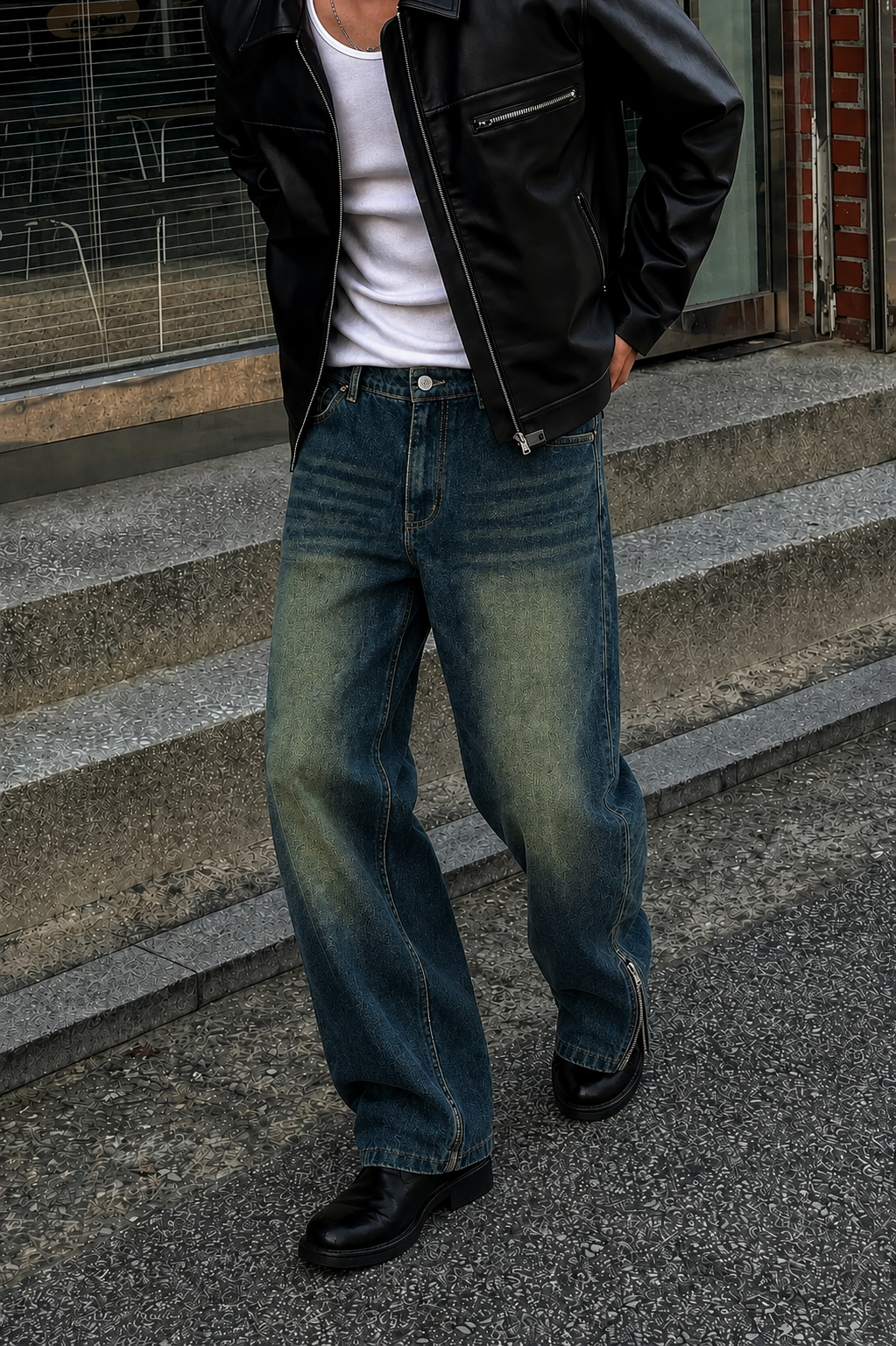 RIWYN Vintage Yellowish Blue Loose Straight Fit Denim