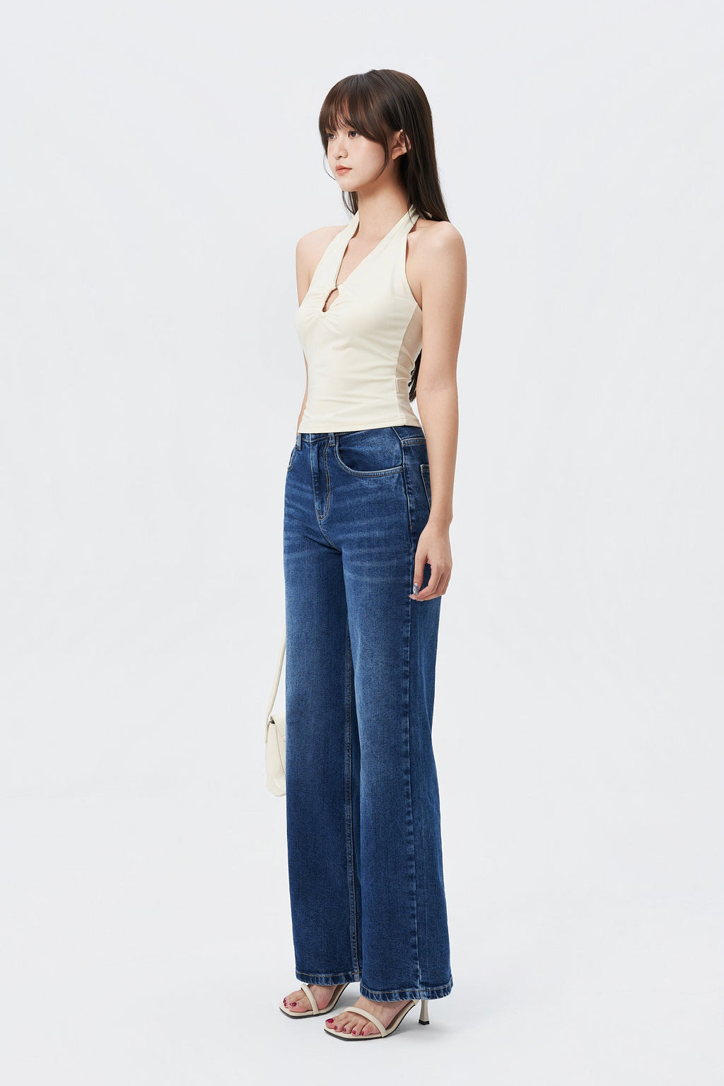 RǏWYÑ | Mid Blue Overcast Wash High Waist Wide Leg Jeans