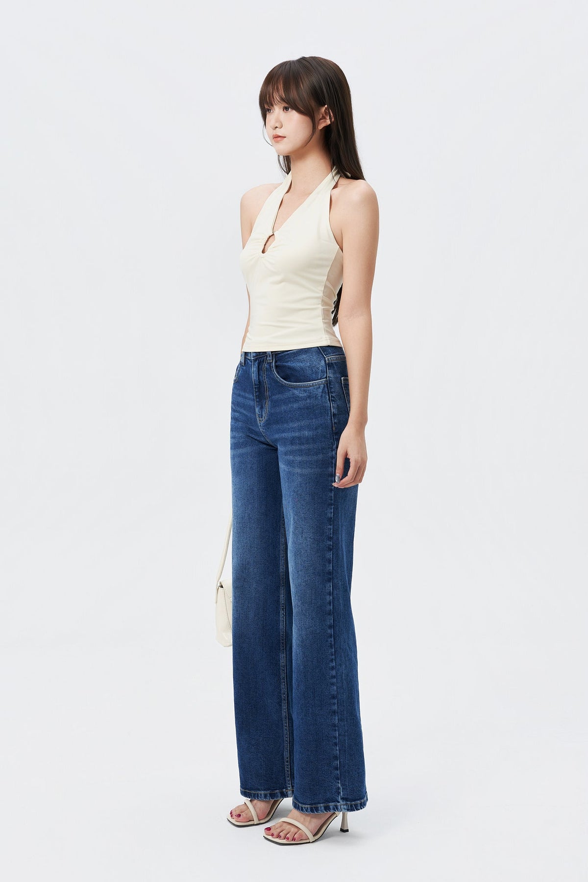 RǏWYÑ | Mid Blue Overcast Wash High Waist Wide Leg Jeans