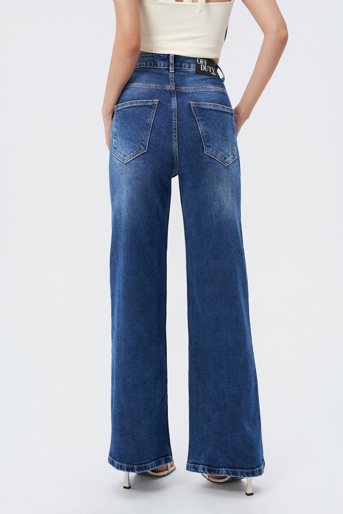 RǏWYÑ | Mid Blue Overcast Wash High Waist Wide Leg Jeans