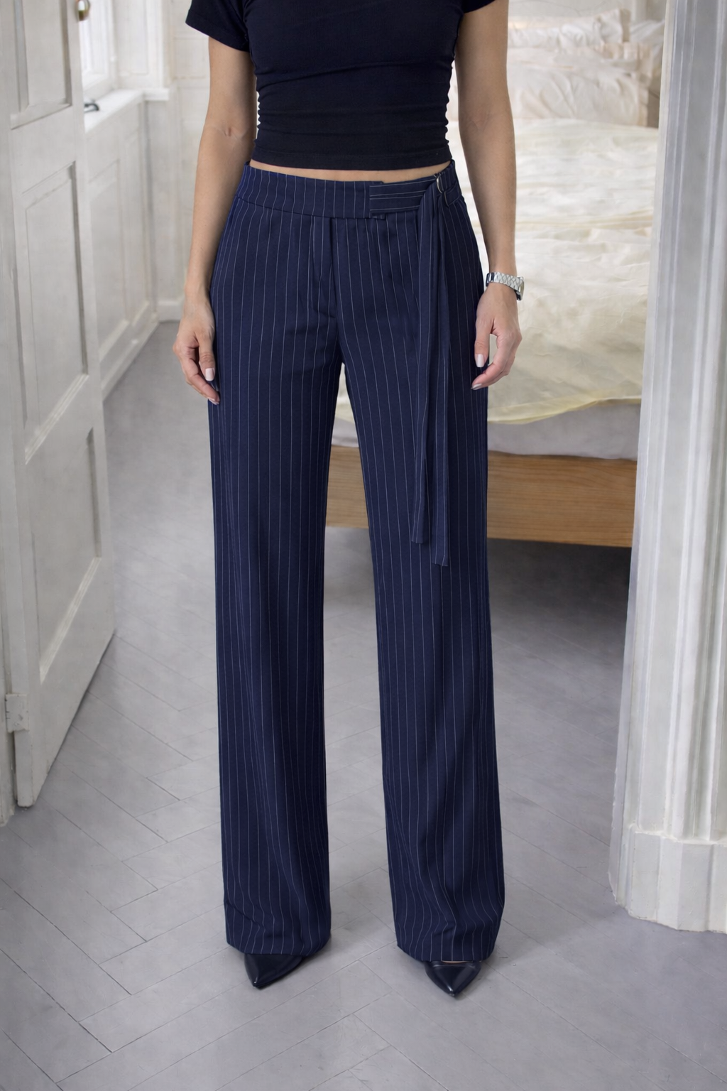 RǏWYÑ | Striped Buckle Up Pants