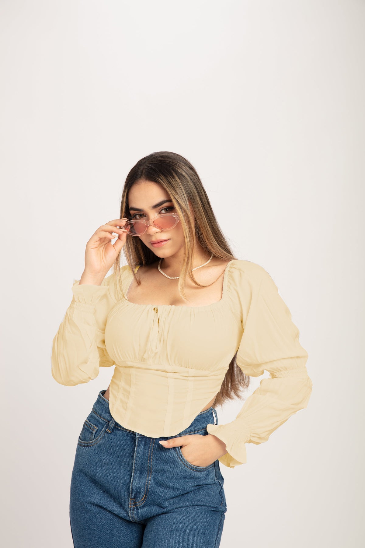 RǏWYÑ | Puff Sleeve Milkmaid Cropped Top