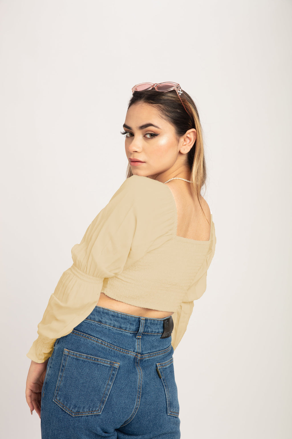 RǏWYÑ | Puff Sleeve Milkmaid Cropped Top