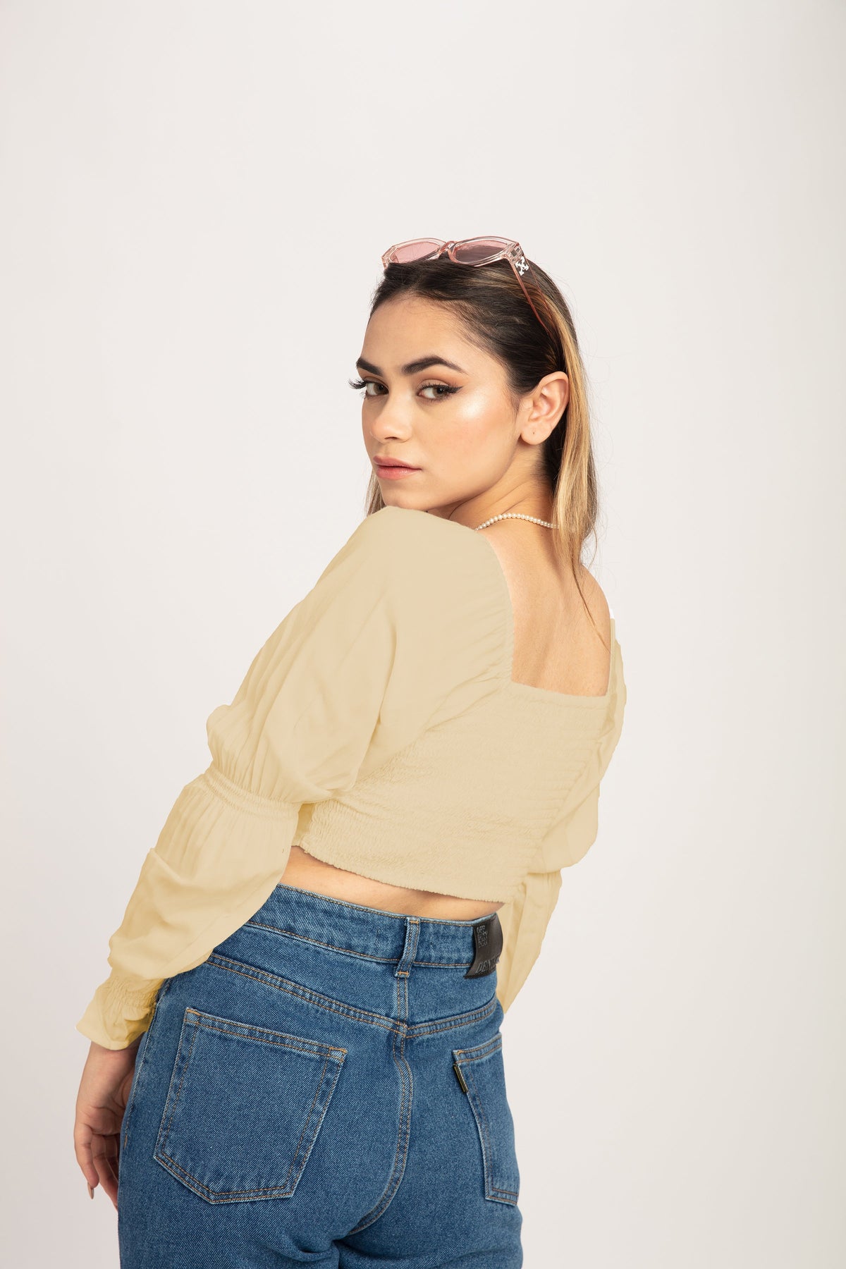 RǏWYÑ | Puff Sleeve Milkmaid Cropped Top
