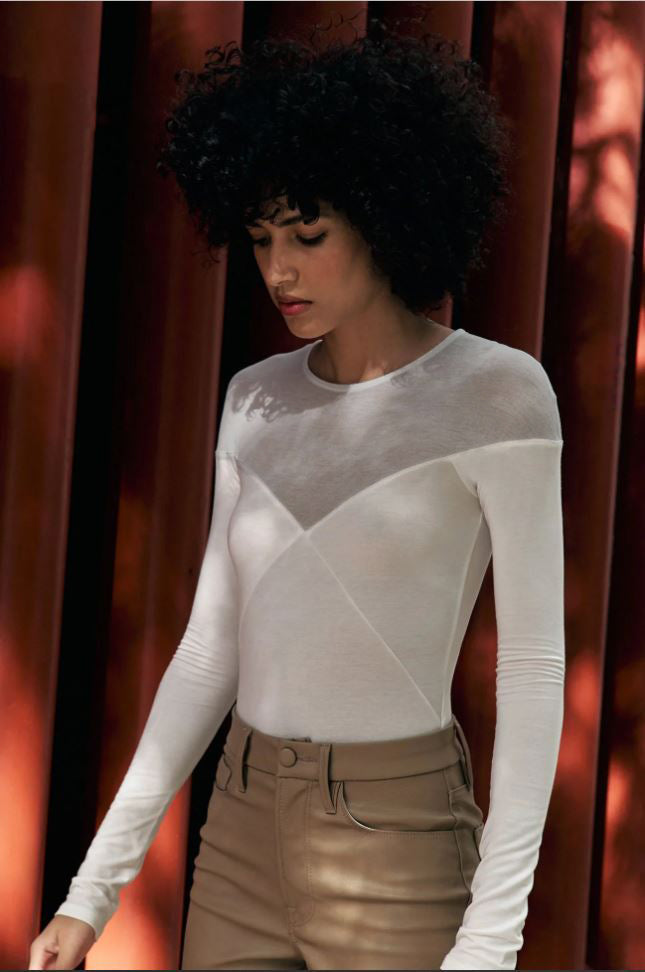 RǏWYÑ | Cross Detail Mesh Cut Out Skin Fit Top