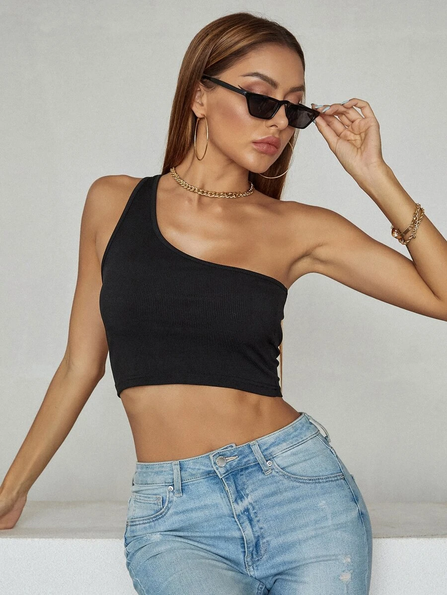 RǏWYÑ | Basic One-Shoulder Cropped Top
