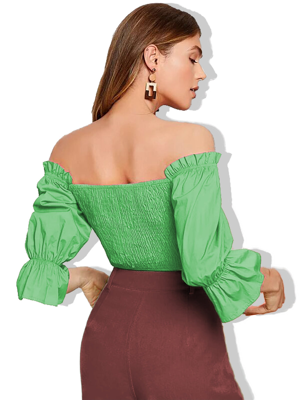 RǏWYÑ | Shirred Flounce Sleeve Bardot Top