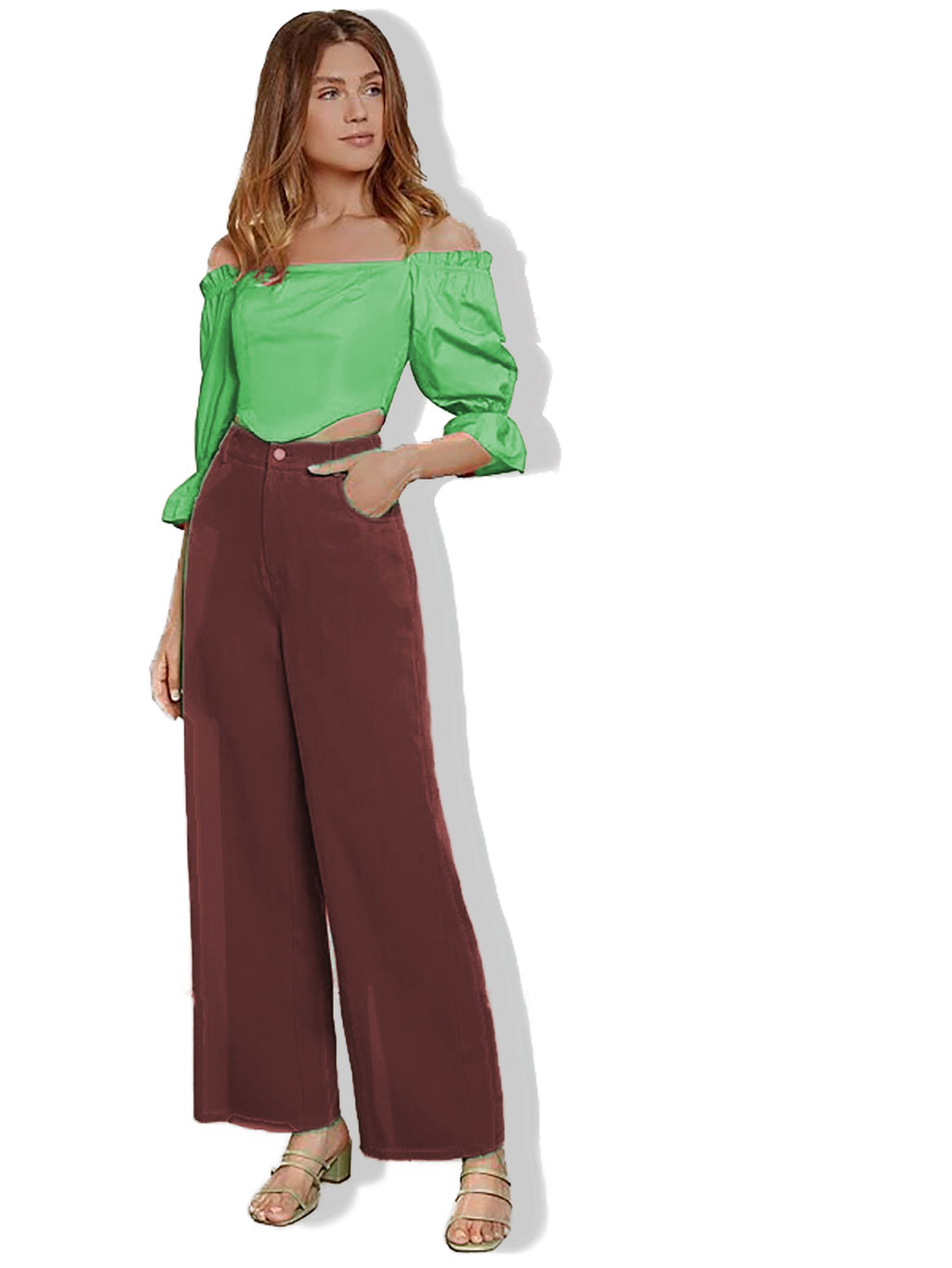 RǏWYÑ | Shirred Flounce Sleeve Bardot Top