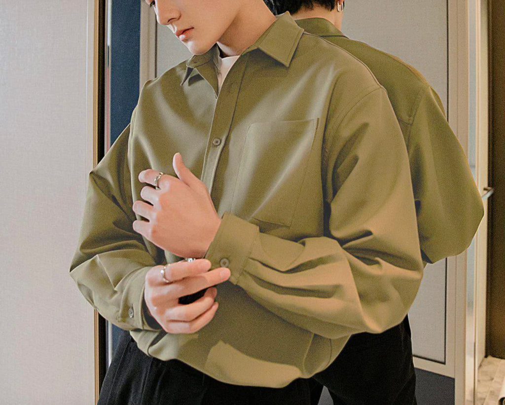 RIWYN Men baggy fit Korean style shirt