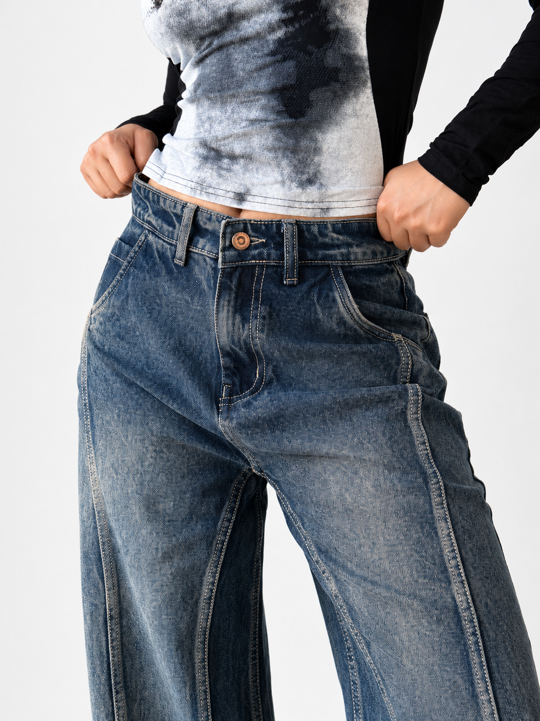 RǏWYÑ | Tinted Vintage Washed Wide Leg Baggy Jeans