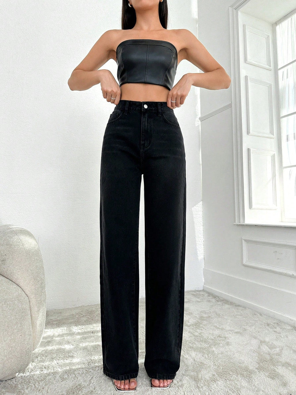 RǏWYÑ | Blackish Super Rise Straight Leg Jeans