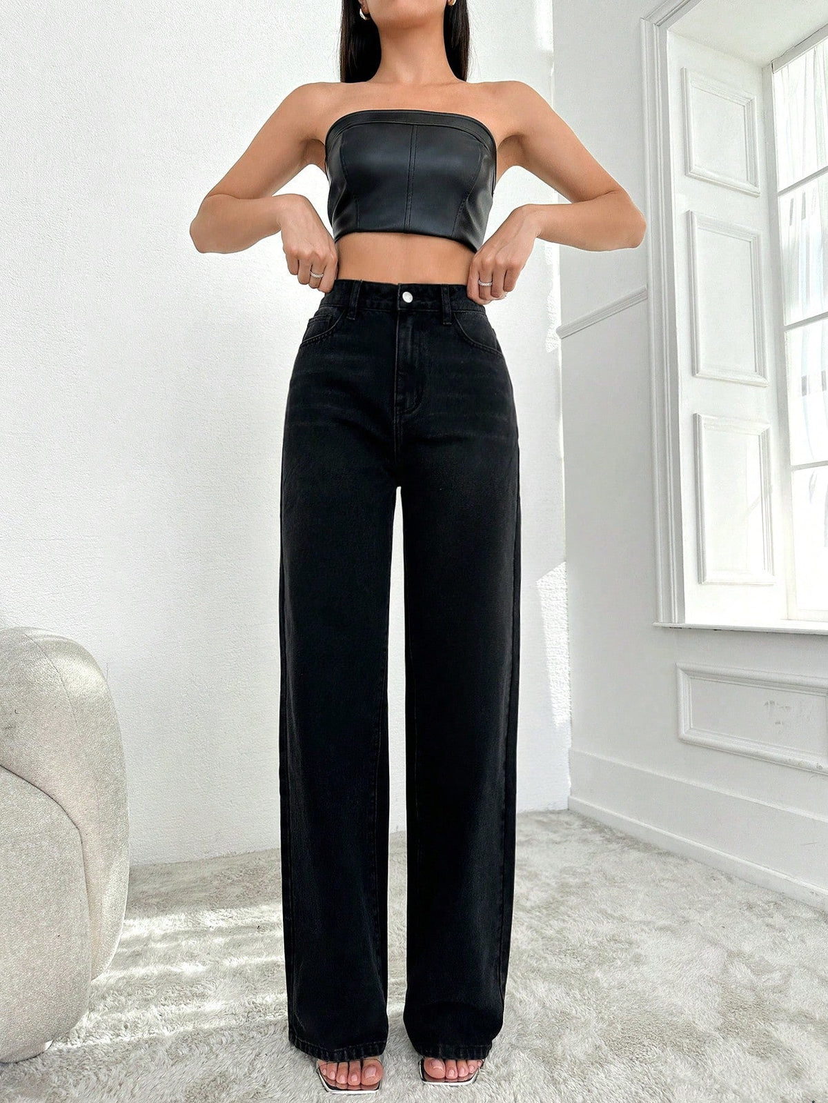RǏWYÑ | Blackish Super Rise Straight Leg Jeans