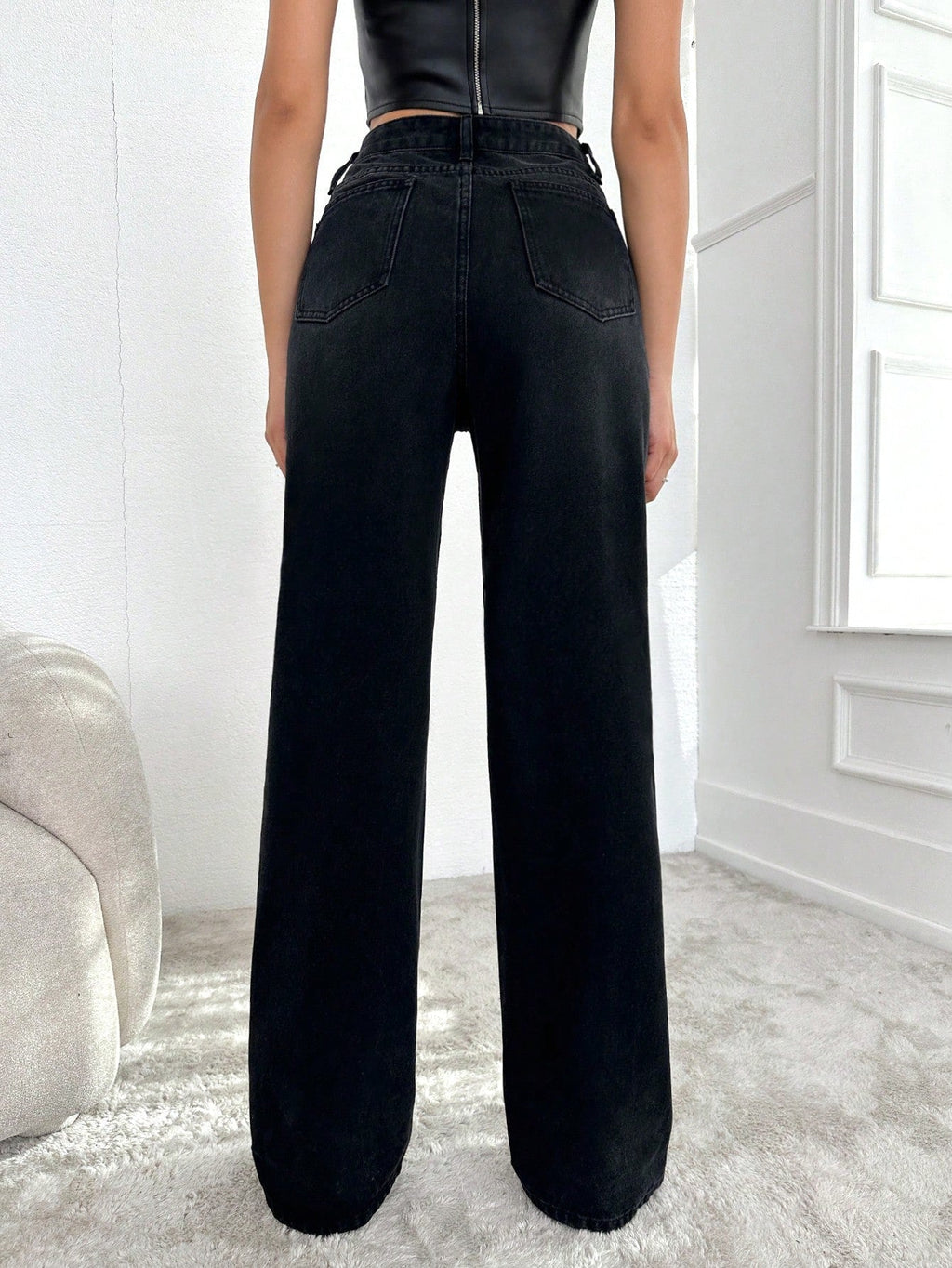 RǏWYÑ | Blackish Super Rise Straight Leg Jeans