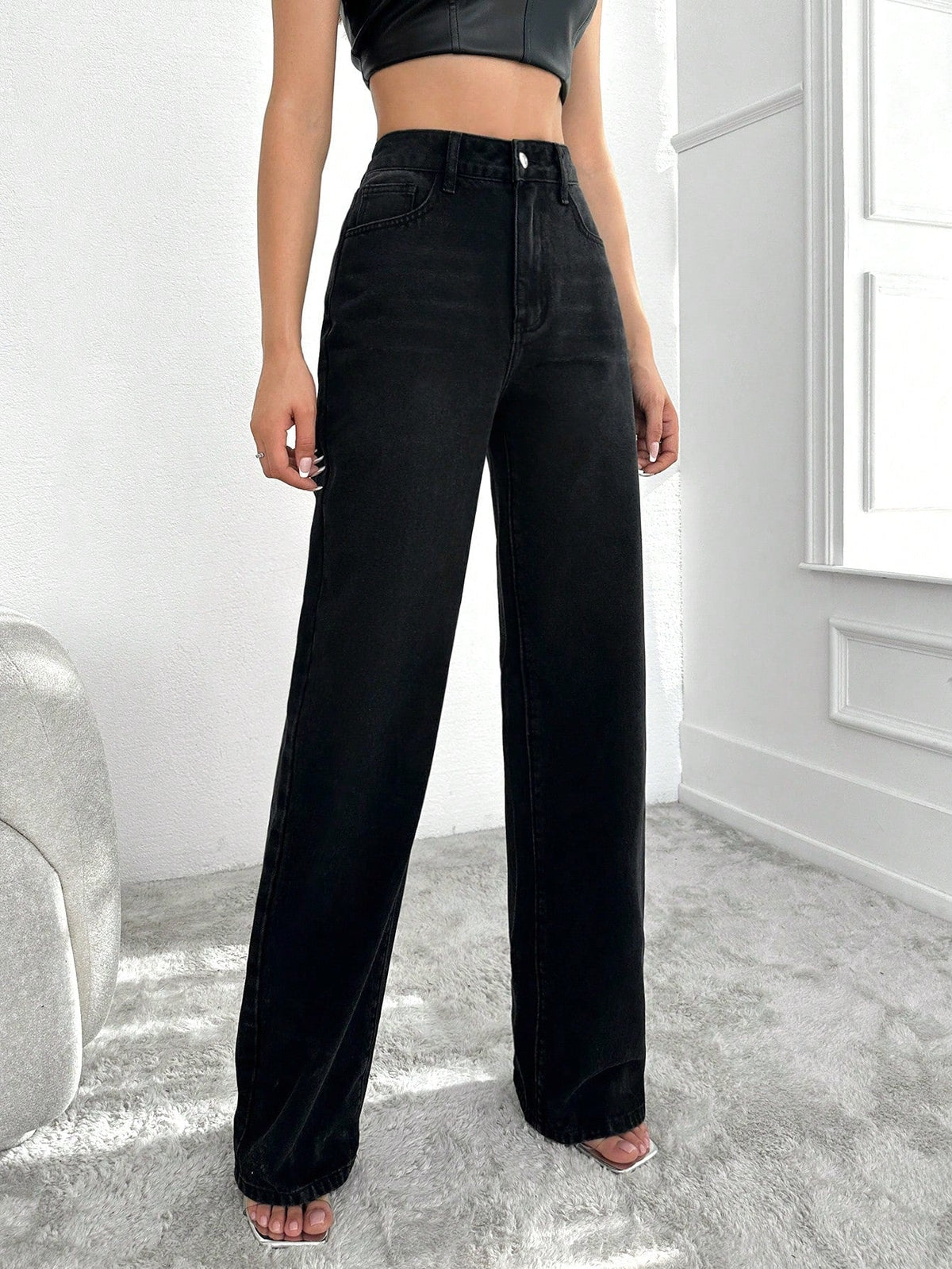 RǏWYÑ | Blackish Super Rise Straight Leg Jeans