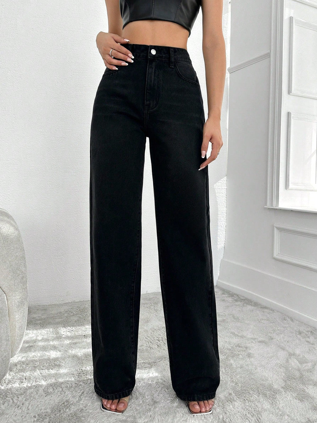 RǏWYÑ | Blackish Super Rise Straight Leg Jeans