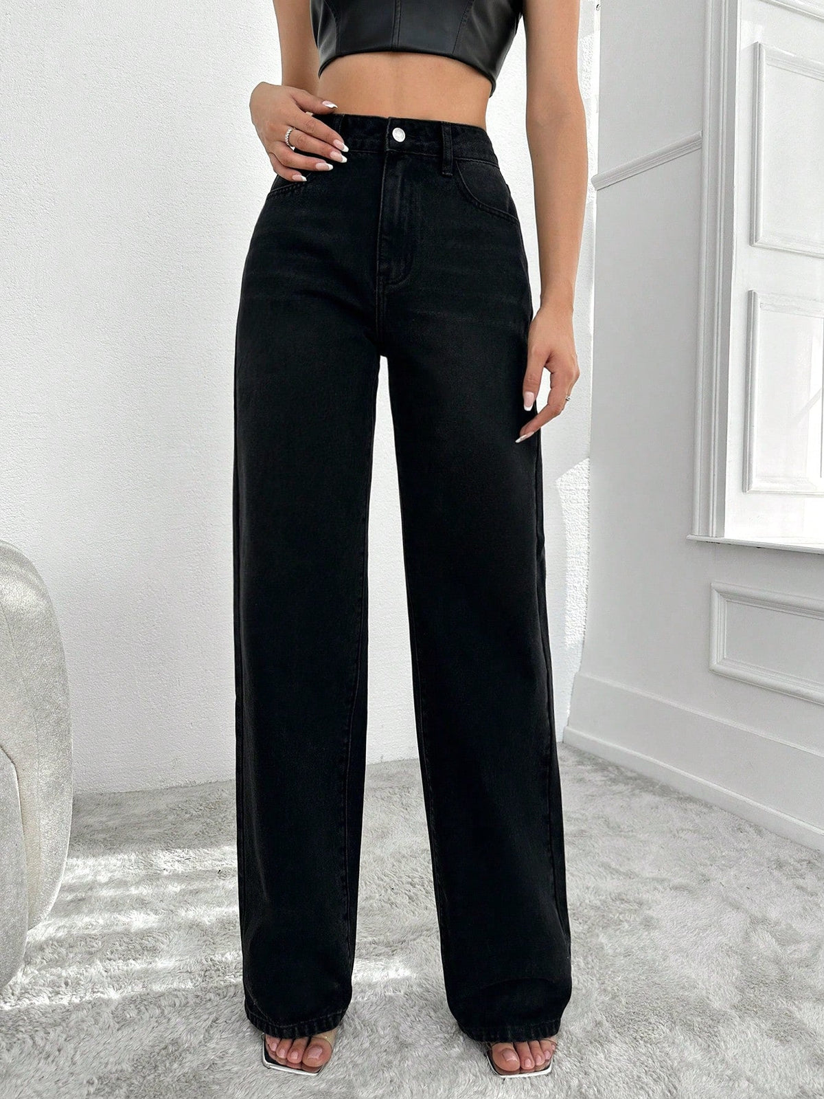 RǏWYÑ | Blackish Super Rise Straight Leg Jeans