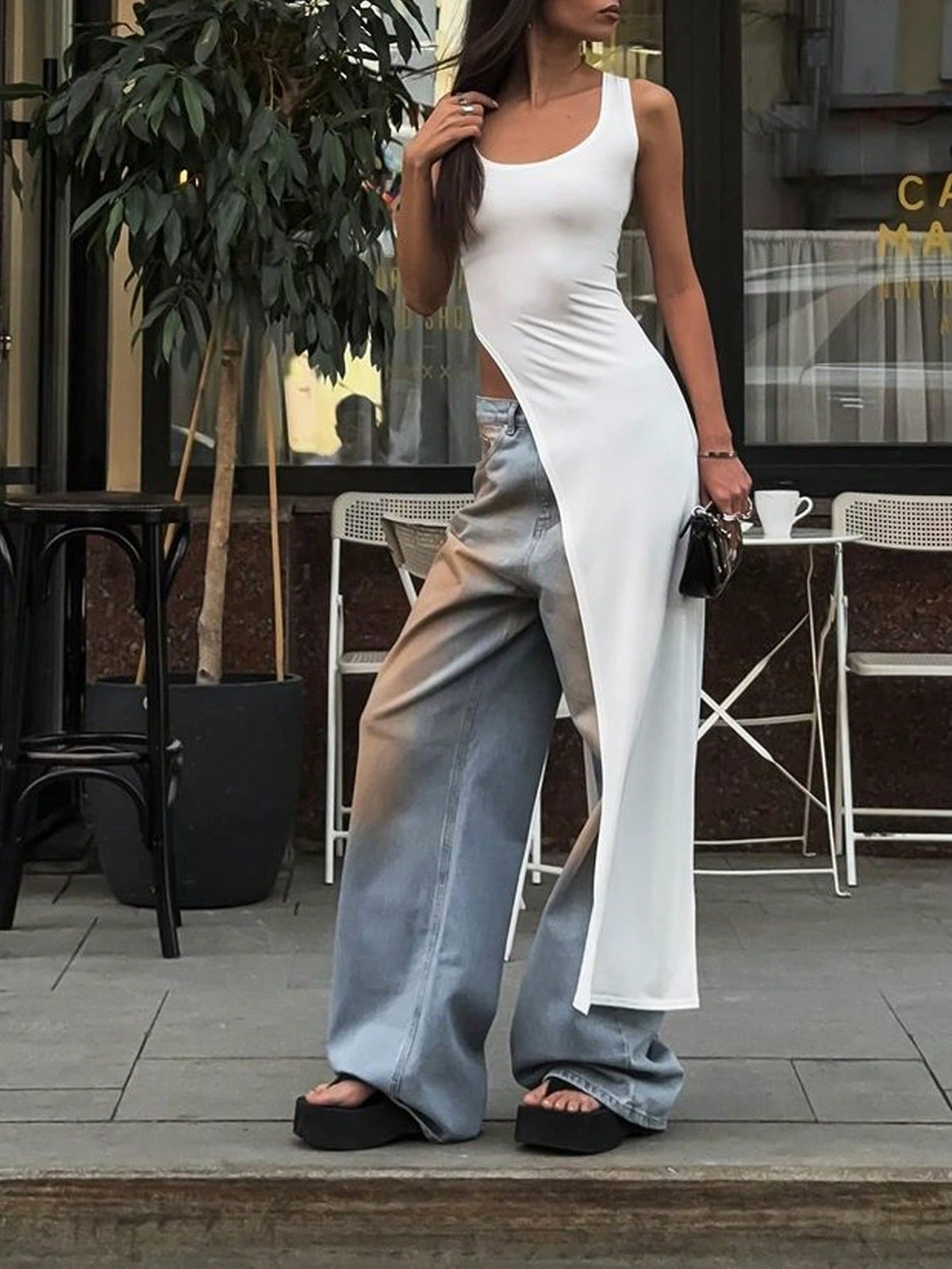 RǏWYÑ | Elegant Edge Slant Long Top