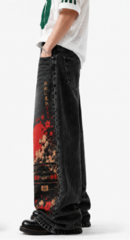 RǏWYÑ REDLINE RUN Wide-Leg Denim Printed Jeans- Limited Edition