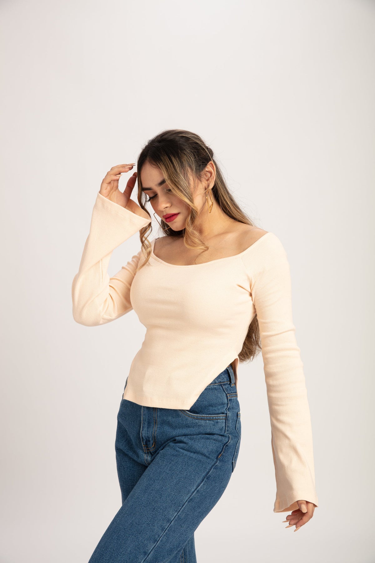 RǏWYÑ | Peachy Rib Asymmetric Milkmaid Top