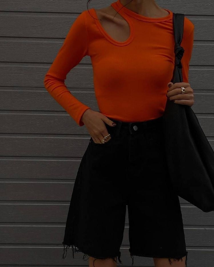 RǏWYÑ | Aesthetic Hollow Out Full Sleeves Rib Top