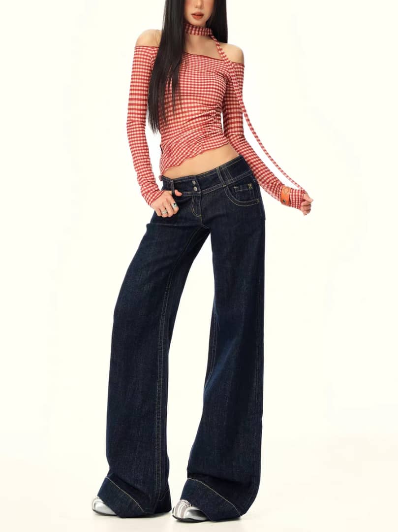 RǏWYÑ | Bold Blue Low Waist Wide Leg Jeans