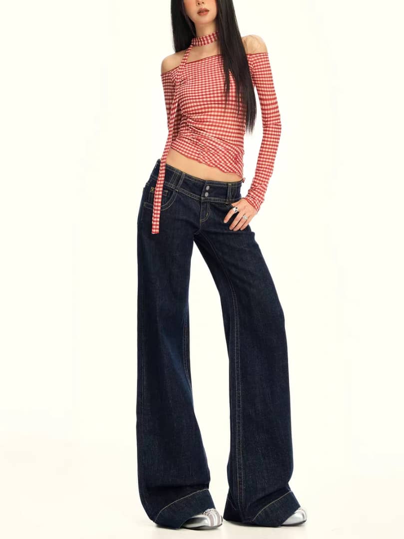 RǏWYÑ | Bold Blue Low Waist Wide Leg Jeans