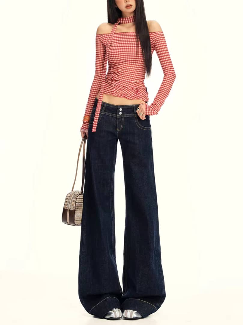 RǏWYÑ | Bold Blue Low Waist Wide Leg Jeans