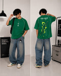 RÎWYÑ Men Typography, Printed Round Neck Pure Cotton Green T-Shirt