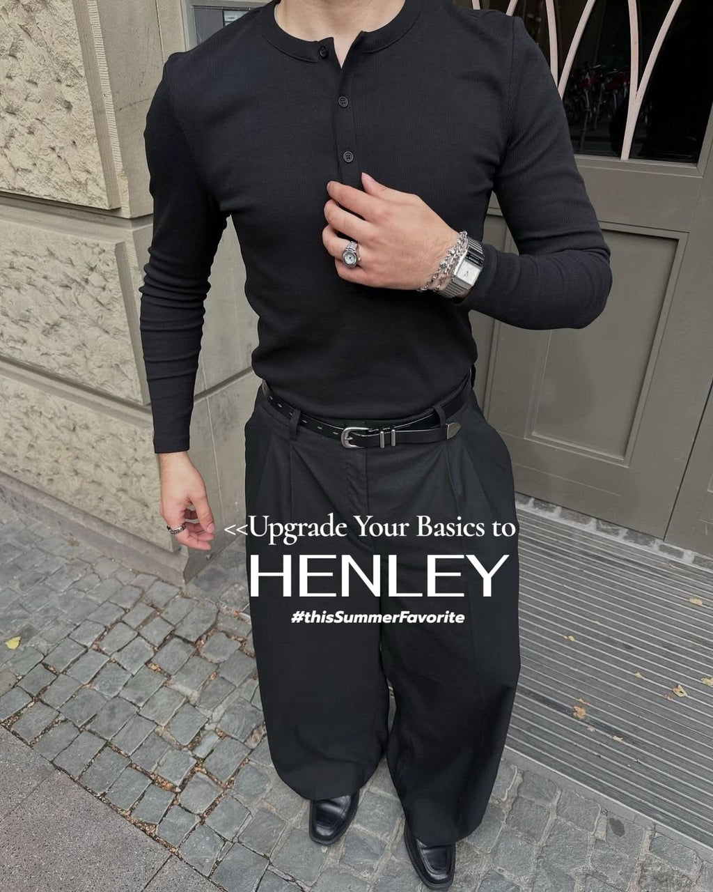 RÎWYÑ Men Henley Neck T-shirt