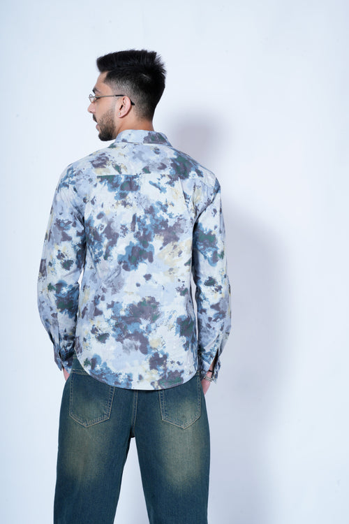 RIWYN Blue Waves Print Full-Sleeves Shirt